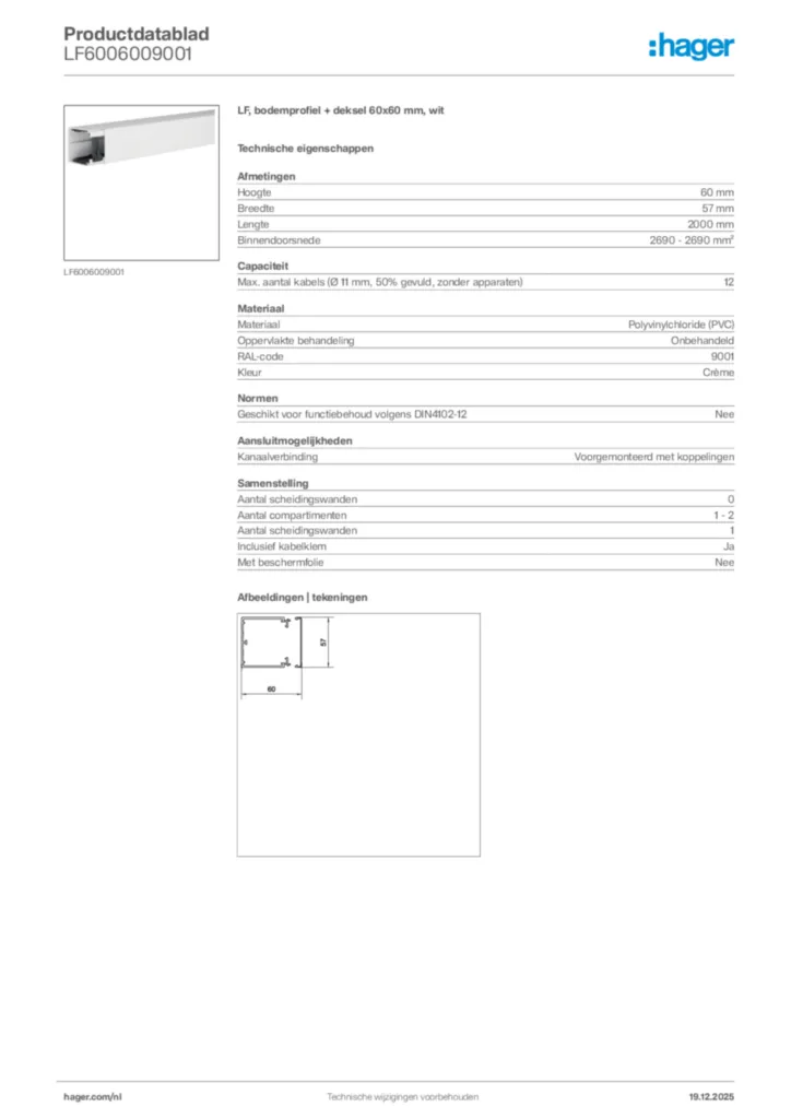 Afbeelding Hager Productdatablad LF6006009001 | Hager Nederland