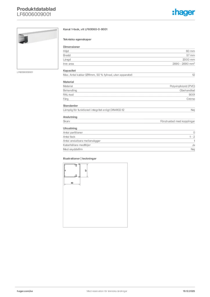 Bild Hager Produktdatablad LF6006009001 | Hager Sverige