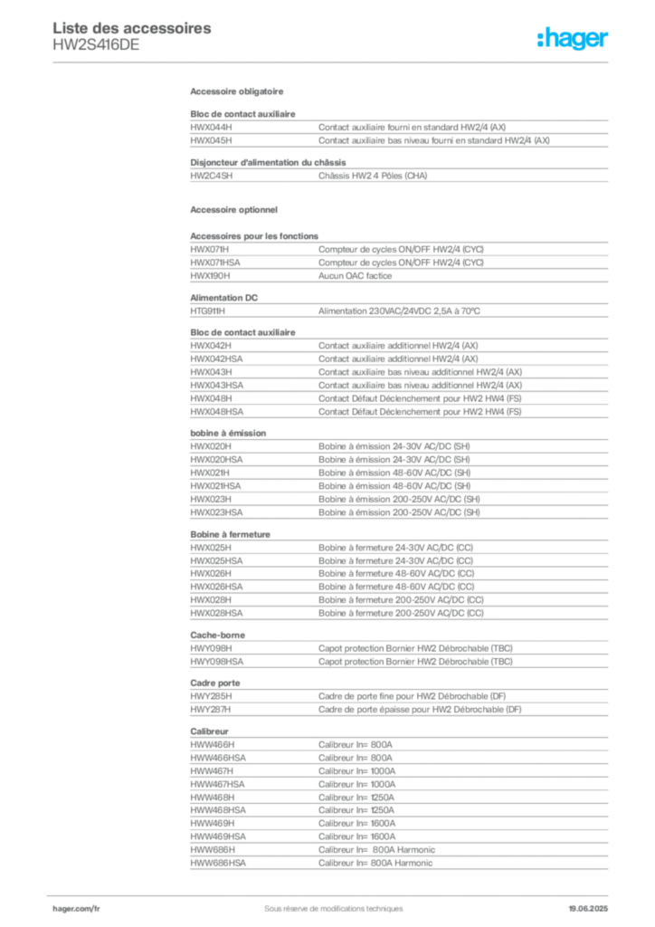 Image Hager Fiche technique du produit HW2S416DE | Hager France