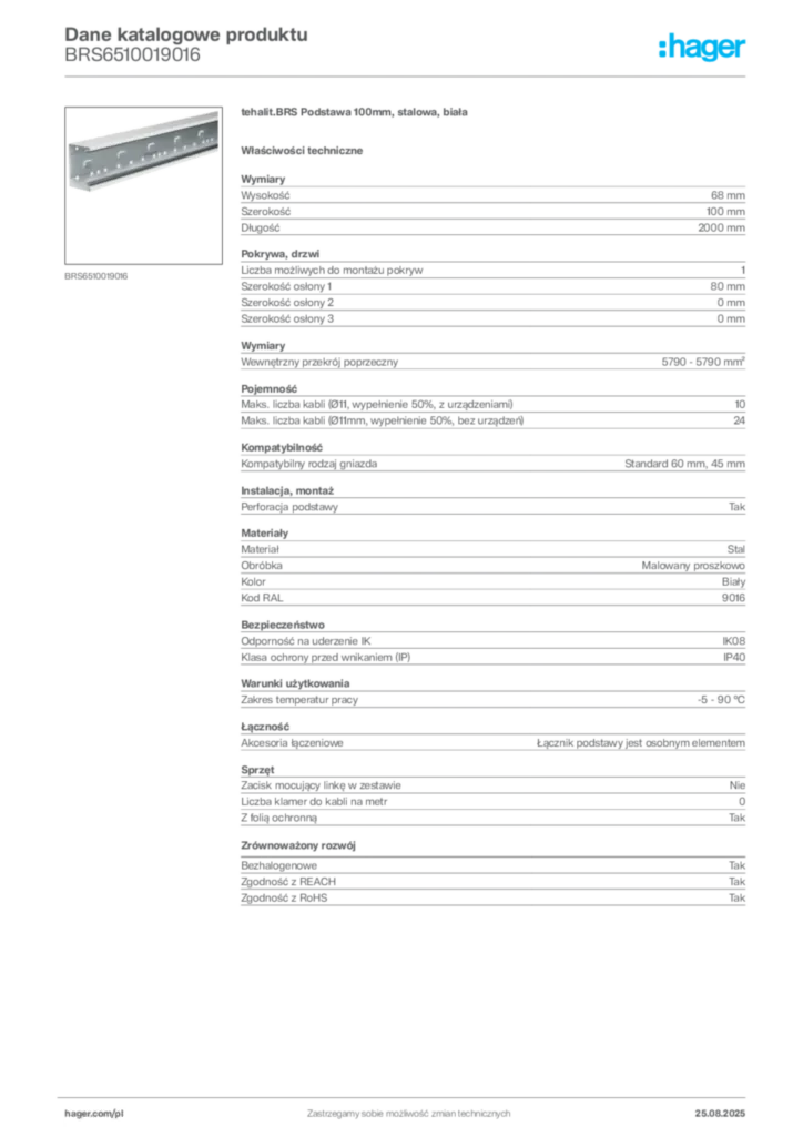 Zdjęcie Hager Karta katalogowa BRS6510019016 | Hager Polska