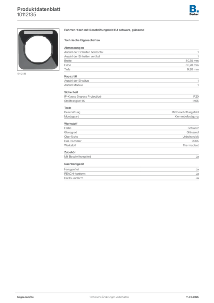 Berker Produktdatenblatt 10112135