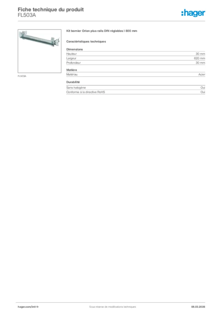 Image Hager Fiche technique du produit FL503A | Hager Afrique