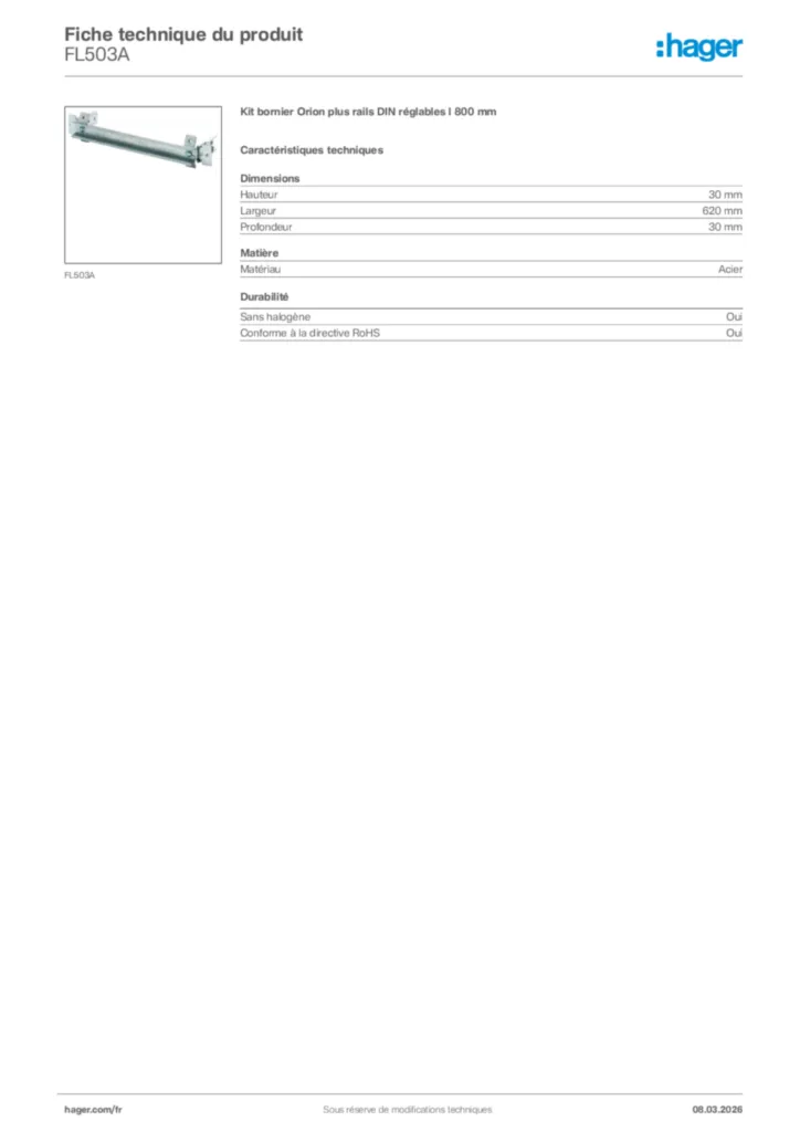 Image Hager Fiche technique du produit FL503A | Hager France