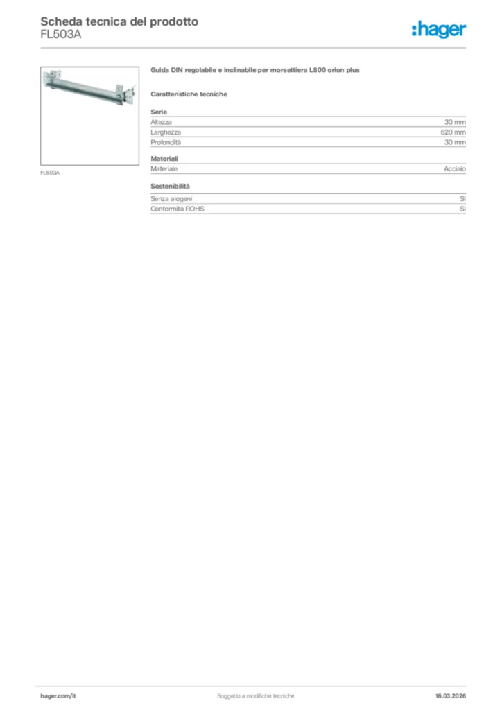 Immagine Hager Scheda tecnica del prodotto FL503A | Hager Italia