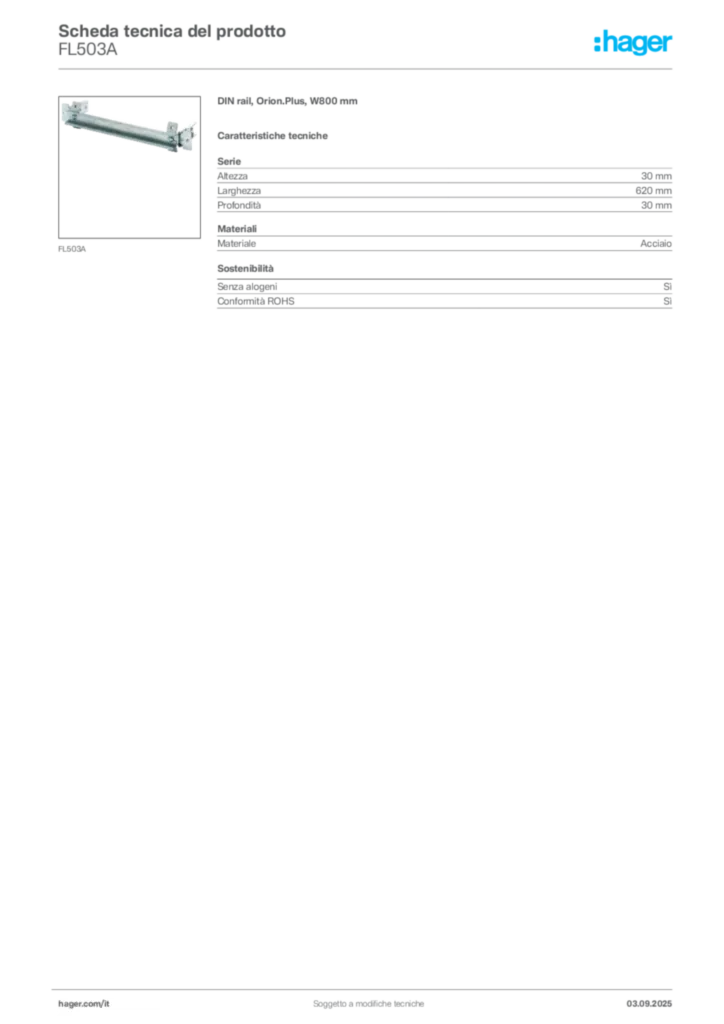 Immagine Hager Scheda tecnica del prodotto FL503A | Hager Italia