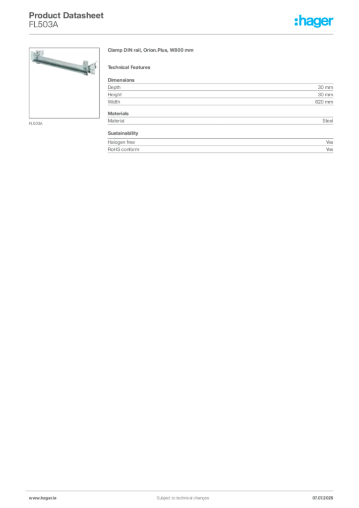 Image Hager Product data sheet FL503A  | Hager