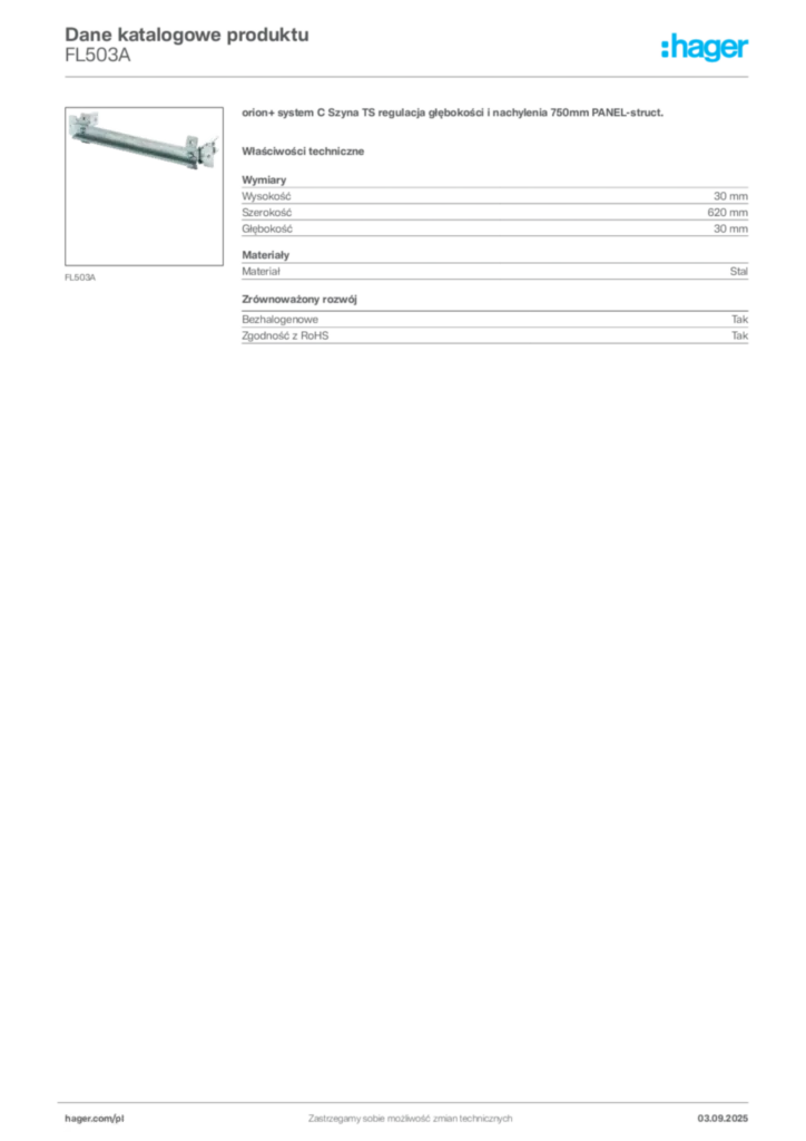 Zdjęcie Hager Karta katalogowa FL503A | Hager Polska