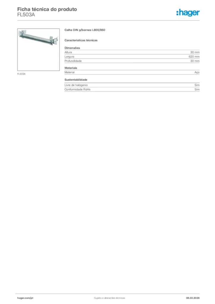 Imagem Hager Ficha técnica do produto FL503A | Hager Portugal