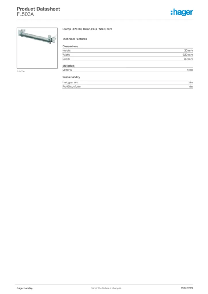 Image Hager Product data sheet FL503A  | Hager
