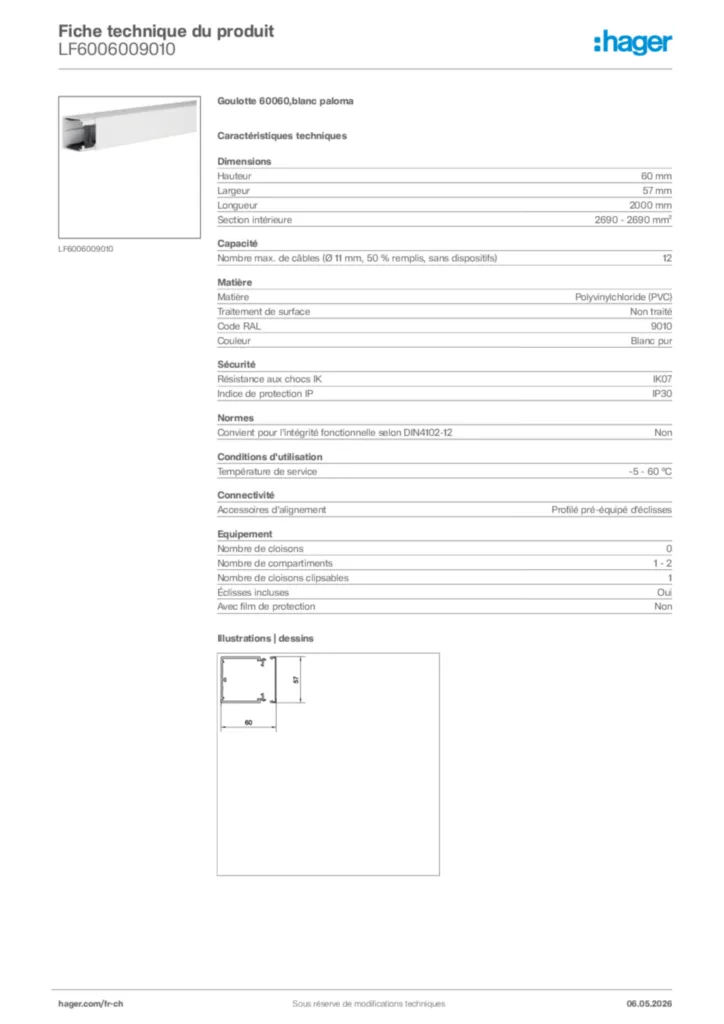 Image Hager Fiche technique du produit LF6006009010 | Hager Suisse