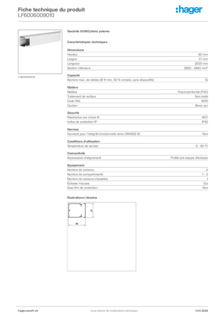 Image Hager Fiche technique du produit LF6006009010 | Hager Suisse