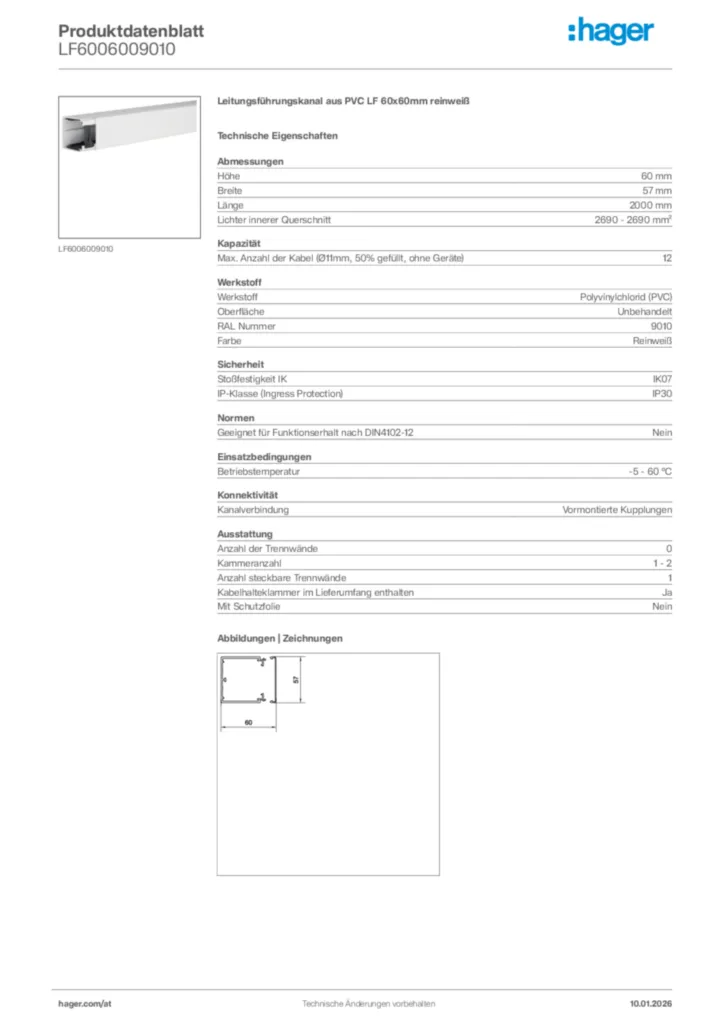 Bild Hager Produktdatenblatt LF6006009010 | Hager Deutschland