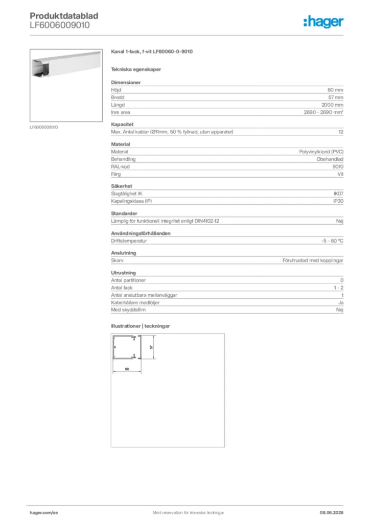 Bild Hager Produktdatablad LF6006009010 | Hager Sverige