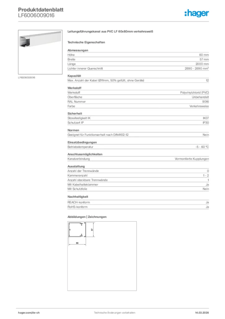Bild Hager Produktdatenblatt LF6006009016 | Hager Schweiz