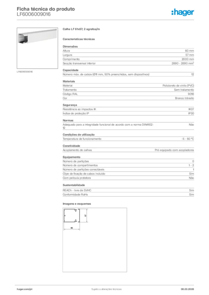 Imagem Hager Ficha técnica do produto LF6006009016 | Hager Portugal
