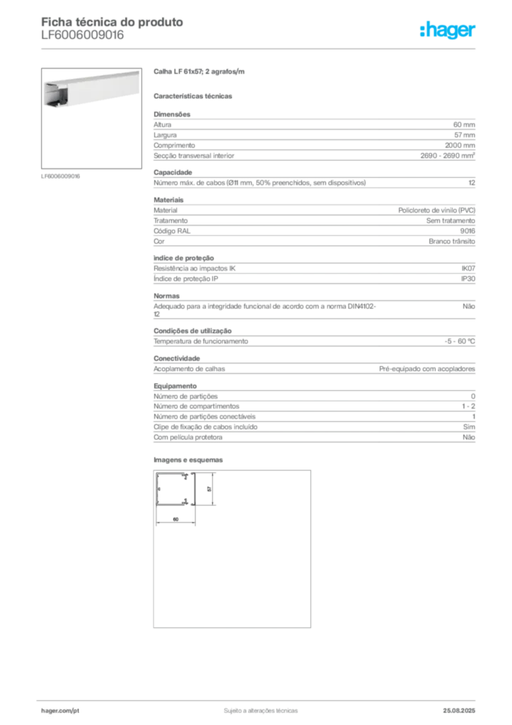 Imagem Hager Ficha técnica do produto LF6006009016 | Hager Portugal