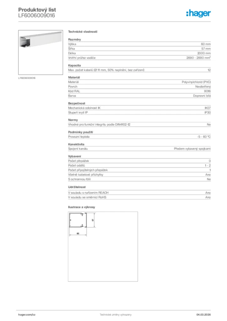 Obrázek Hager Product data sheet LF6006009016 | Hager
