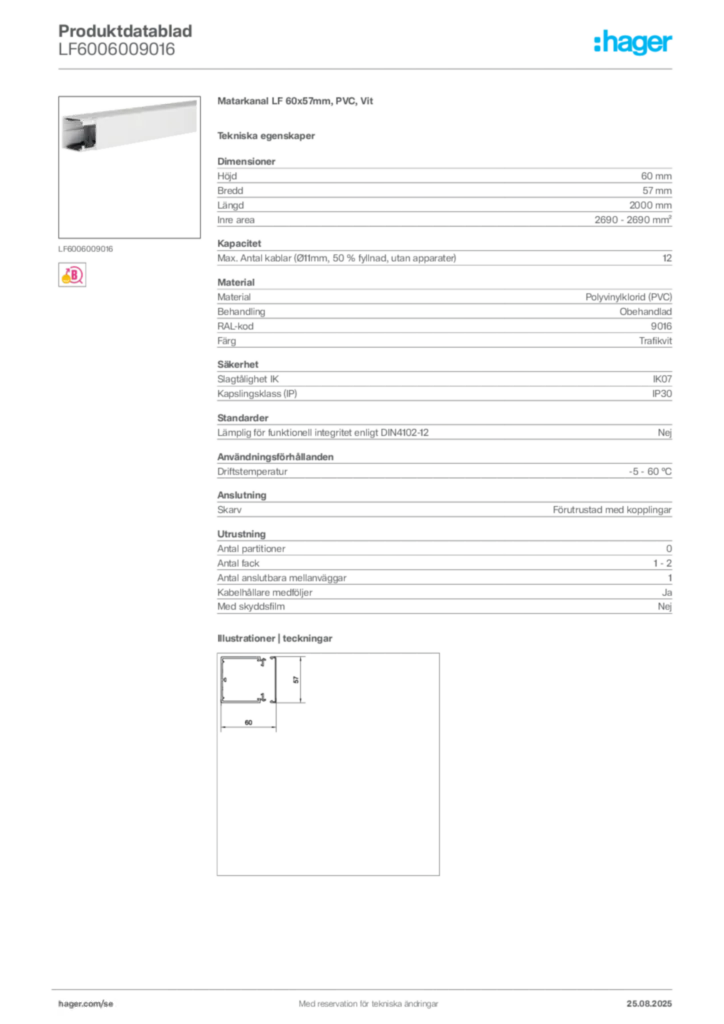 Bild Hager Produktdatablad LF6006009016 | Hager Sverige