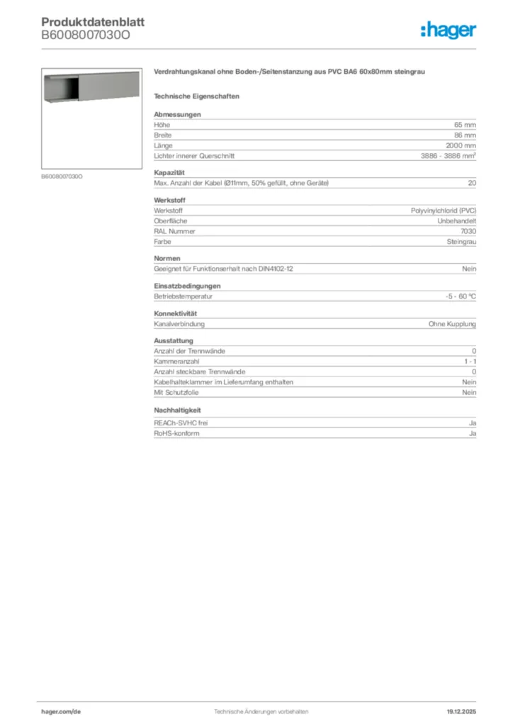 Bild Hager Produktdatenblatt B6008007030O | Hager Deutschland