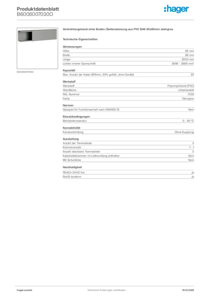 Bild Hager Produktdatenblatt B6008007030O | Hager Deutschland