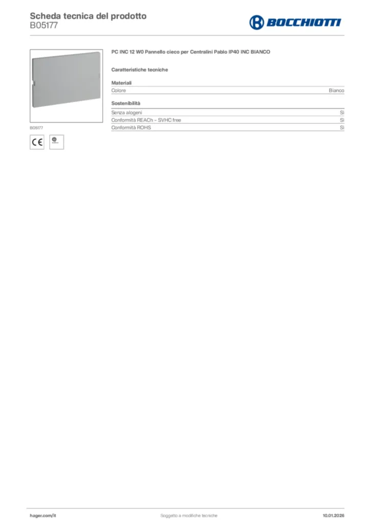 Immagine Bocchiotti Scheda tecnica del prodotto B05177 | Hager Italia