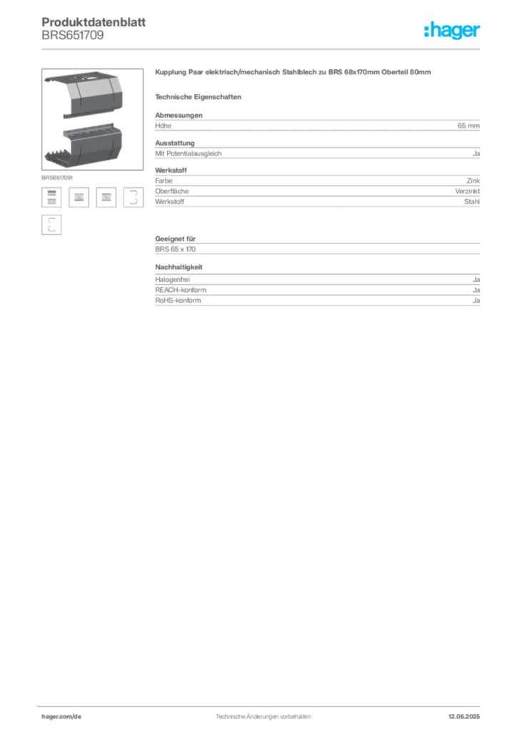 Bild Hager Produktdatenblatt BRS651709 | Hager Deutschland