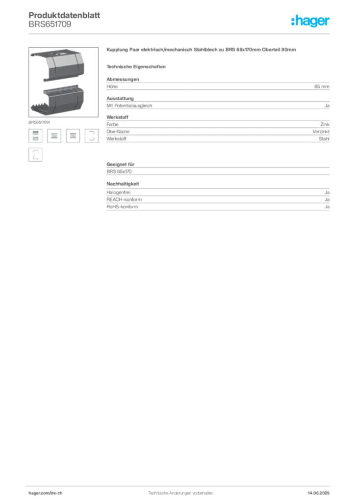 Bild Hager Produktdatenblatt BRS651709 | Hager Schweiz