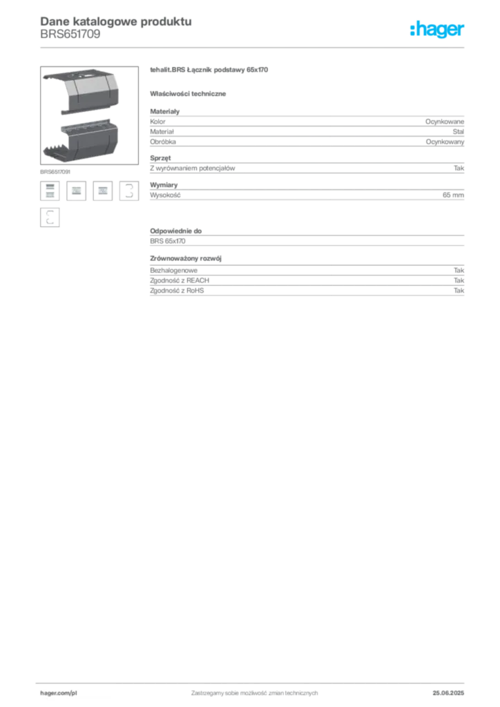 Zdjęcie Hager Karta katalogowa BRS651709 | Hager Polska