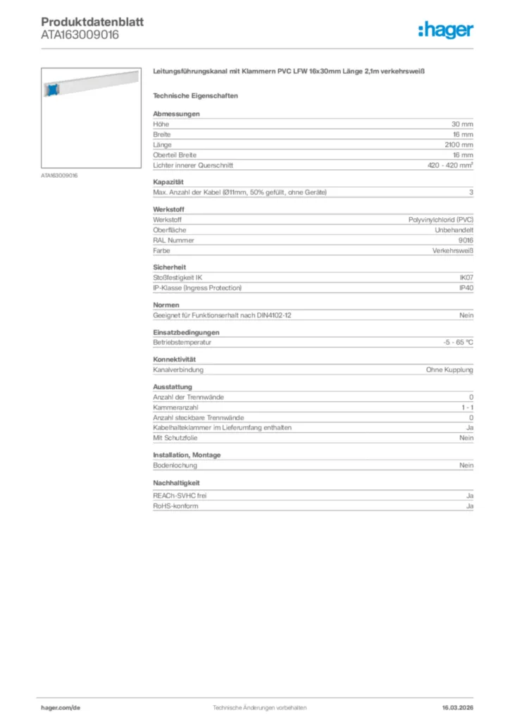Bild Hager Produktdatenblatt ATA163009016 | Hager Deutschland