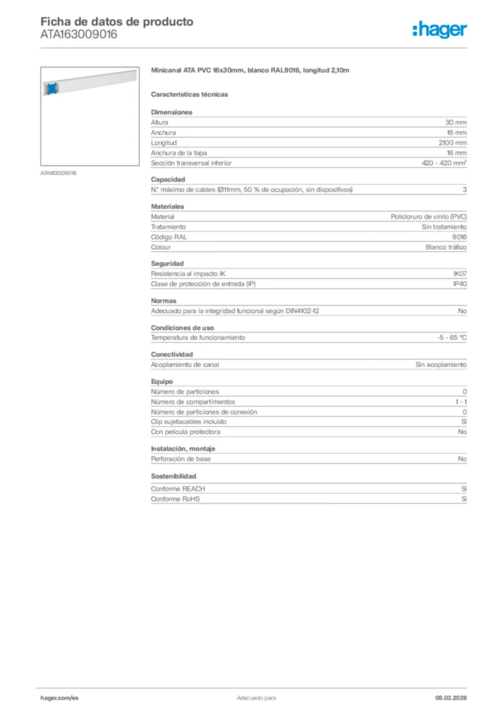 Imagen Hager Ficha de datos de producto ATA163009016 | Hager España