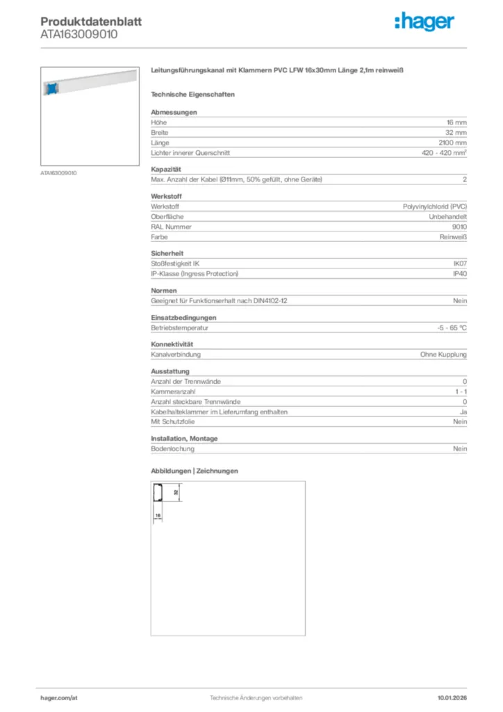 Bild Hager Produktdatenblatt ATA163009010 | Hager Deutschland