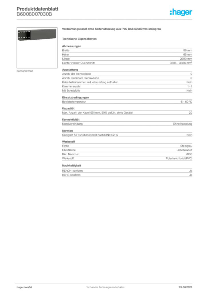 Bild Hager Produktdatenblatt B6008007030B | Hager Deutschland