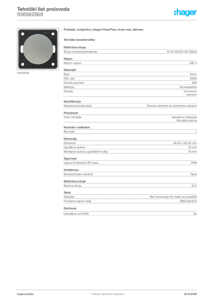 Slika Hager Product data sheet 936562568  | Hager