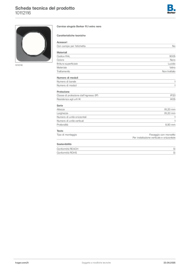 Immagine Berker Scheda tecnica del prodotto 10112116 | Hager Italia