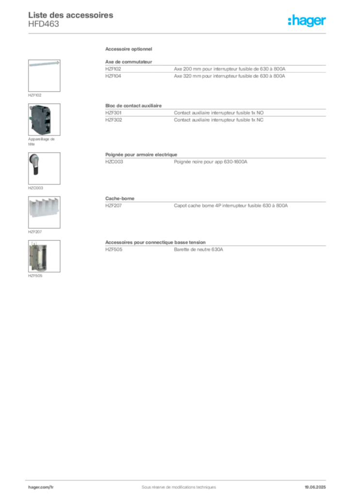 Image Hager Fiche technique du produit HFD463 | Hager France