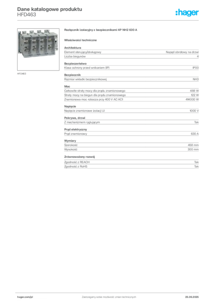 Zdjęcie Hager Karta katalogowa HFD463 | Hager Polska