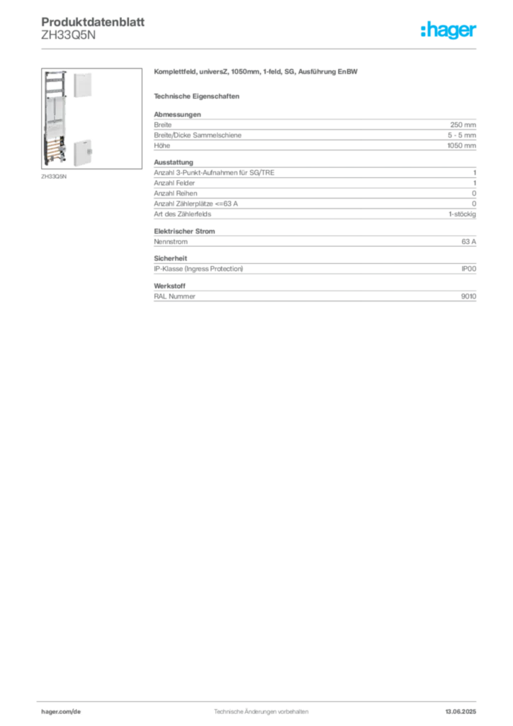 Bild Hager Produktdatenblatt ZH33Q5N | Hager Deutschland
