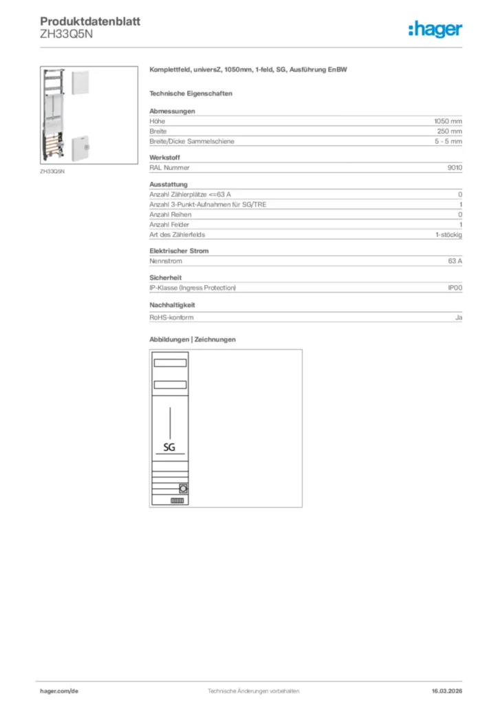 Bild Hager Produktdatenblatt ZH33Q5N | Hager Deutschland