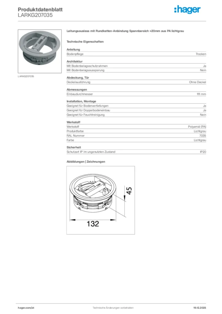 Bild Hager Produktdatenblatt LARKG207035 | Hager Deutschland
