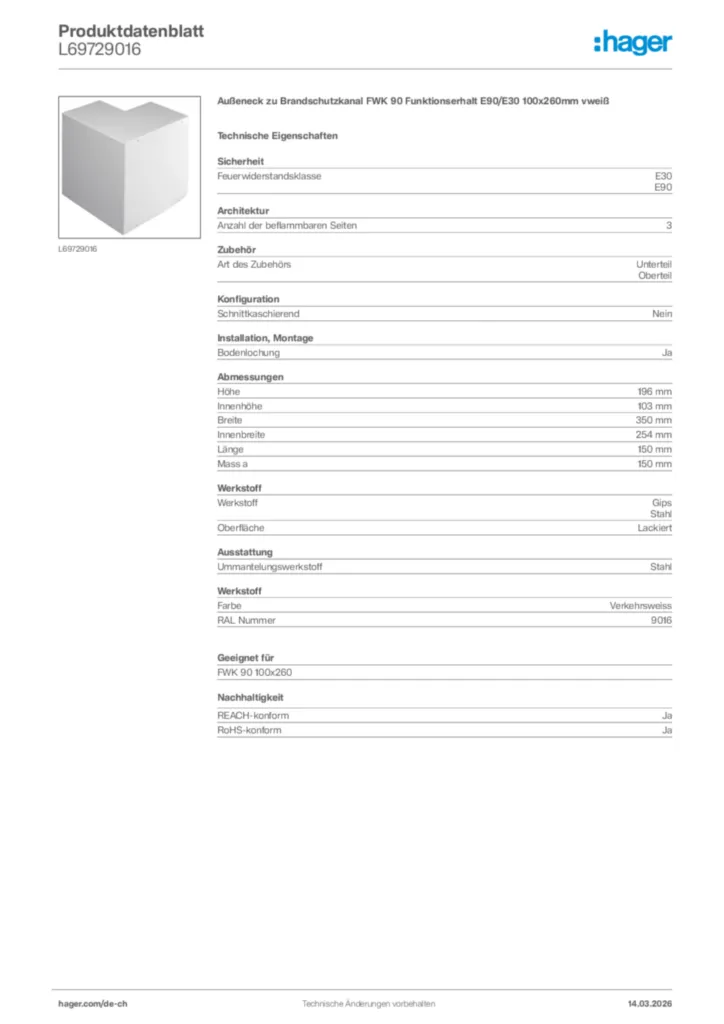 Bild Hager Produktdatenblatt L69729016 | Hager Schweiz