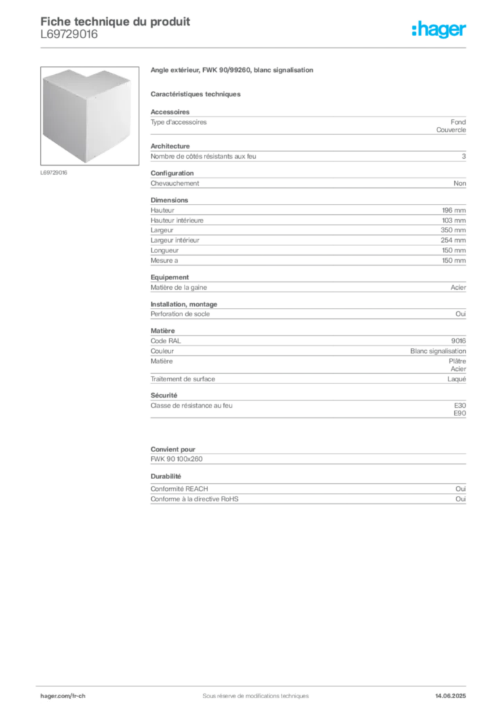 Image Hager Fiche technique du produit L69729016 | Hager Suisse