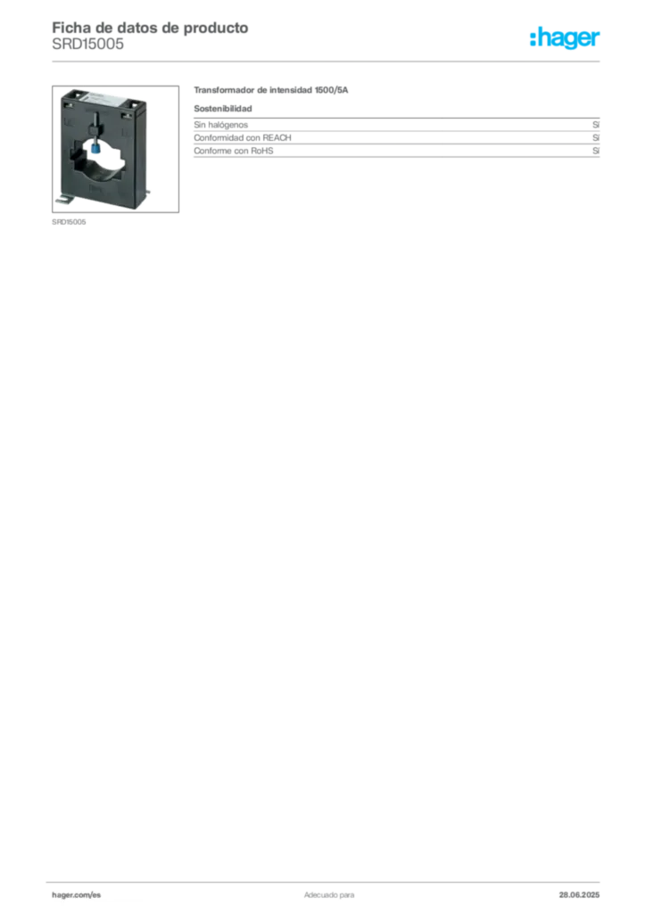 Imagen Hager Ficha de datos de producto SRD15005 | Hager España