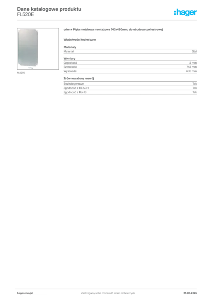 Zdjęcie Hager Karta katalogowa FL520E | Hager Polska