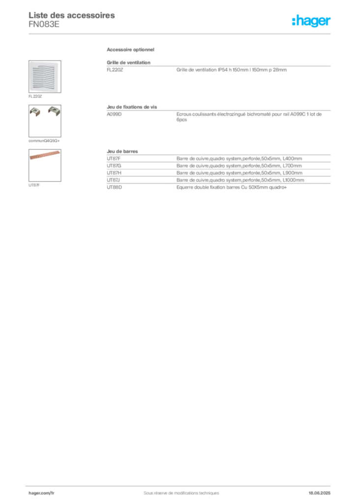 Image Hager Fiche technique du produit FN083E | Hager France