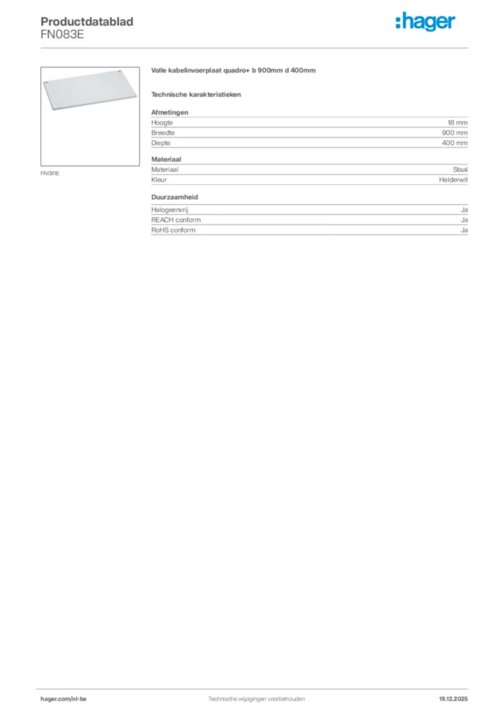 Afbeelding Hager Productdatablad FN083E | Hager Belgium