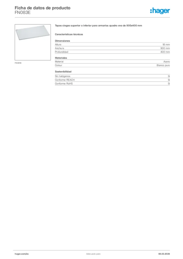 Imagen Hager Ficha de datos de producto FN083E | Hager España