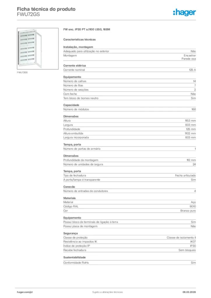 Imagem Hager Ficha técnica do produto FWU72GS | Hager Portugal