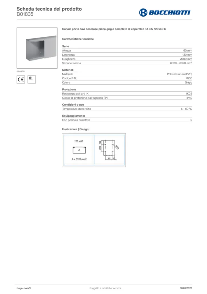 Immagine Bocchiotti Scheda tecnica del prodotto B01835 | Hager Italia