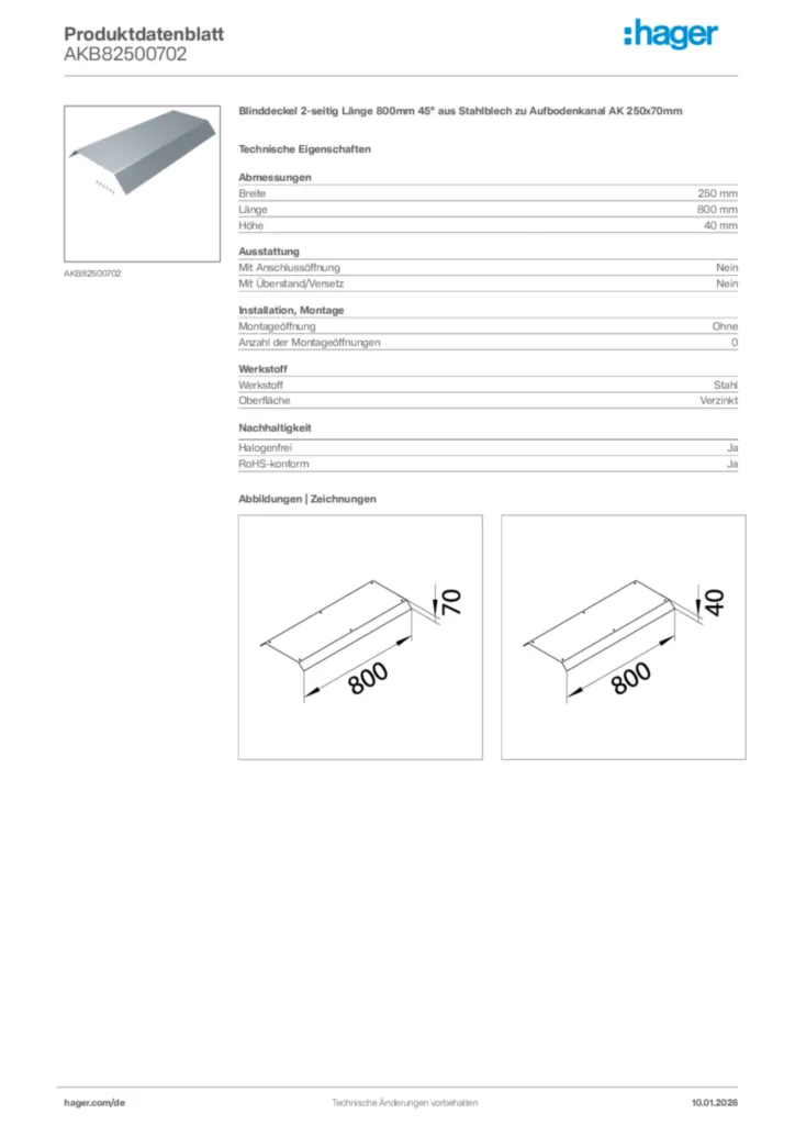 Bild Hager Produktdatenblatt AKB82500702 | Hager Deutschland