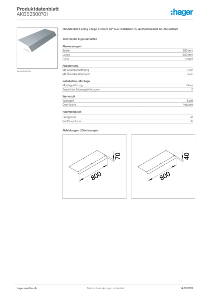 Bild Hager Produktdatenblatt AKB82500701 | Hager Schweiz